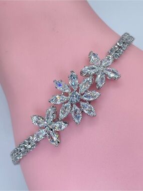 Swarovski Crystal Elements White Swarovski Elements Floral Tennis Bracelet